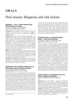 ORALS Oral Session: Diagnosis and Risk Factors