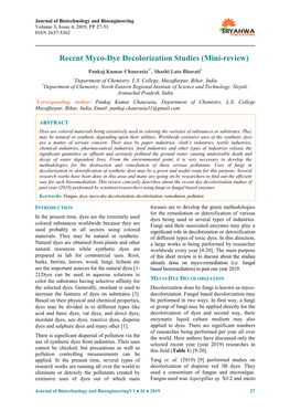 Recent Myco-Dye Decolorization Studies (Mini-Review)
