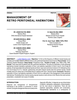 Management of Retro Peritoneal Haematoma 230