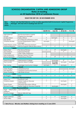 SCHOOLS ORGANISATION, CAPITAL and ADMISSIONS GROUP Notes of Meeting on 25 September 2018 at Larkbeare House