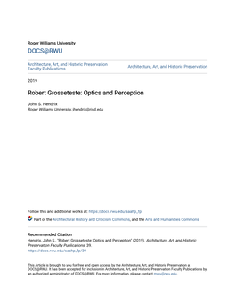 Robert Grosseteste: Optics and Perception