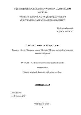 Toshkent Viloyati Ohangaron Tumani ―Do'stlik Siuning Sug'orish Tarmoqlarini Modernizatsiyalash.Pdf