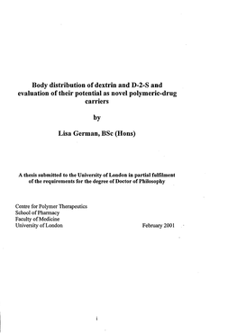 Body Distribution of Dextrin and D-2-S and Evaluation of Their Potential As Novel Polymeric-Drug Carriers