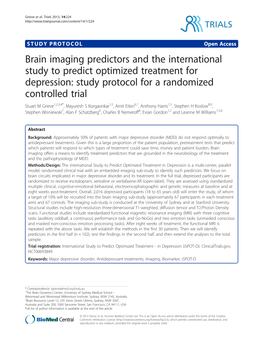 Brain Imaging Predictors and the International Study to Predict Optimized Treatment for Depression: Study Protocol for a Randomi