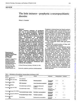 The Little Imitator-Porphyria: a Neuropsychiatric Disorder