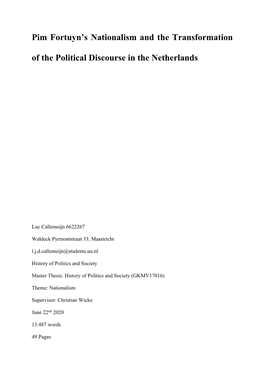 Pim Fortuyn's Nationalism and the Transformation of the Political Discourse in the Netherlands