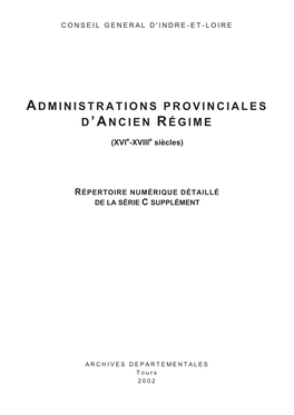 Administrations Provinciales D'ancien Régime