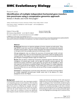 Identification of Multiple Independent Horizontal Gene Transfers Into Poxviruses Using a Comparative Genomics Approach Kirsten a Bratke and Aoife Mclysaght*