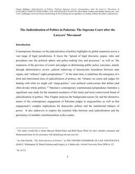 The Judicialization of Politics in Pakistan: the Supreme Court After The