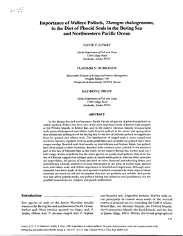 Importance of Walleye Pollock in the Diet of Phocid Seals in the Bering Sea and Northwestern Pacific Ocean 145