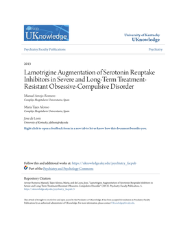 Lamotrigine Augmentation of Serotonin Reuptake Inhibitors In