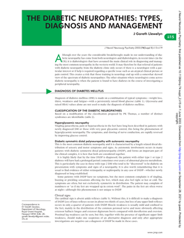 THE DIABETIC NEUROPATHIES: TYPES, DIAGNOSIS and MANAGEMENT J Gareth Llewelyn *Ii15