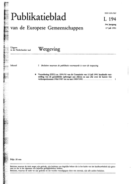 Page 1 :!: . ISSN 0378-7087 Publikatieblad L 194 Van De Europese
