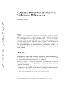 A Personal Perspective on Numerical Analysis and Optimization