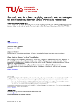 Semantic Web for Robots : Applying Semantic Web Technologies for Interoperability Between Virtual Worlds and Real Robots