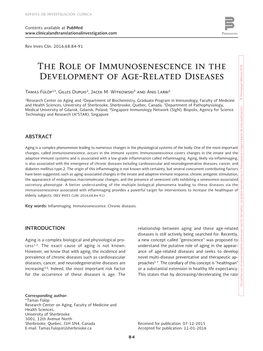 The Role of Immunosenescence in the Development of Age-Related Diseases