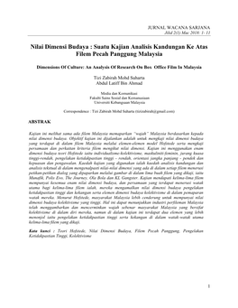 Nilai Dimensi Budaya : Suatu Kajian Analisis Kandungan Ke Atas Filem Pecah Panggung Malaysia