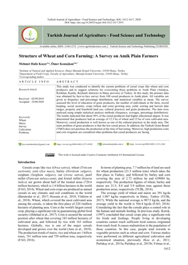 Structure of Wheat and Corn Farming: a Survey on Amik Plain Farmers