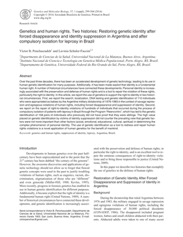 Restoring Genetic Identity After Forced Disappearance and Identity Suppression in Argentina and After Compulsory Isolation for Leprosy in Brazil