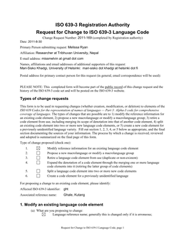 ISO 639-3 Registration Authority Request For