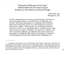 “Facing the Challenge of a New Age,” Address Delivered at the First Annual Institute on Nonviolence and Social Change