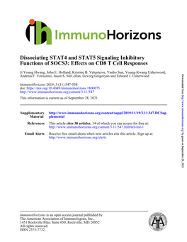 Dissociating STAT4 and STAT5 Signaling Inhibitory Functions of SOCS3: Effects on CD8 T Cell Responses