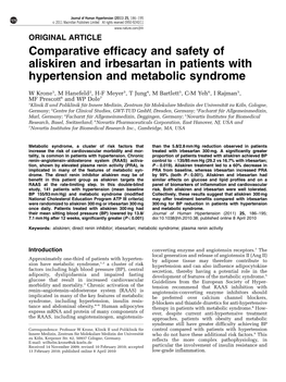 Comparative Efficacy and Safety of Aliskiren and Irbesartan in Patients with Hypertension and Metabolic Syndrome