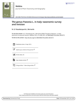 The Genus Paeonia L. in Italy: Taxonomic Survey and Revision