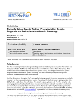 Preimplantation Genetic Testing (Preimplantation Genetic Diagnosis and Preimplantation Genetic Screening)