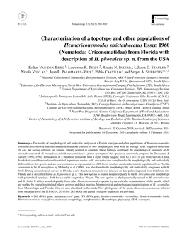 Characterisation of a Topotype and Other Populations of Hemicriconemoides Strictathecatus Esser, 1960 (Nematoda: Criconematidae) from Florida with Description of H