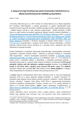 A Magyarországi Kastélyprogramok Bemutatása Kitekintéssel Az Állami Kastélyfenntartás Külföldi Gyakorlatára