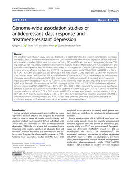 Genome-Wide Association Studies of Antidepressant Class Response and Treatment-Resistant Depression Qingqin S