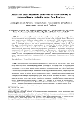 Association of Edaphoclimatic Characteristics and Variability of Condensed Tannin Content in Species from Caatinga1