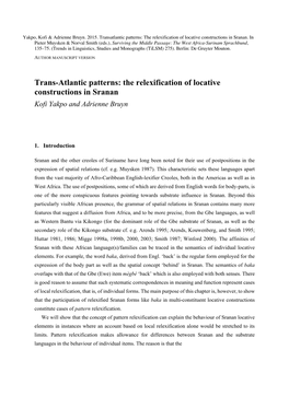 The Relexification of Locative Constructions in Sranan