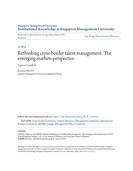 Rethinking Cross-Border Talent Management: the Emerging Markets Perspective Tejpavan Gandhok