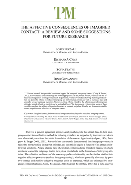 The Affective Consequences of Imagined Contact: a Review and Some Suggestions for Future Research