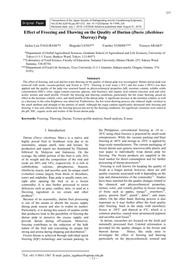 Effect of Freezing and Thawing on the Quality of Durian (Durio Zibethinus Murray) Pulp