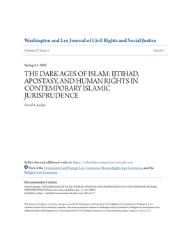 IJTIHAD, APOSTASY, and HUMAN RIGHTS in CONTEMPORARY ISLAMIC JURISPRUDENCE David A