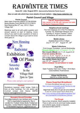 Radwinter Times Issue 22 : July / August 2013 - Sponsored by Radwinter Parish Council