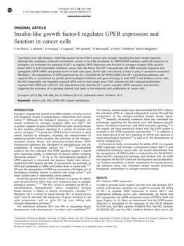 Insulin-Like Growth Factor-I Regulates GPER Expression and Function in Cancer Cells