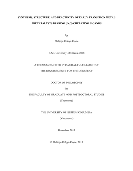 Synthesis, Structure, and Reactivity of Early Transition Metal