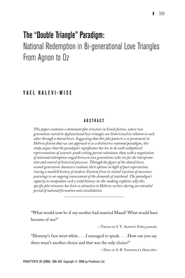 The “Double Triangle” Paradigm: National Redemption in Bi-Generational Love Triangles from Agnon to Oz