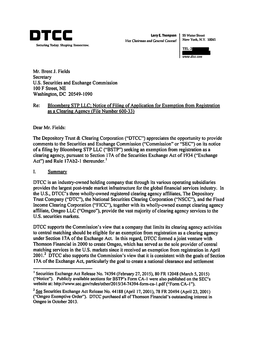 Bloomberg STP LLC; Notice of Filing of Application for Exemption from Registration As a Clearing Agency (File Number 600-33)