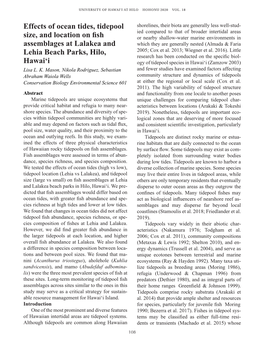 Effects of Ocean Tides, Tidepool Size, and Location on Fish Assemblages At