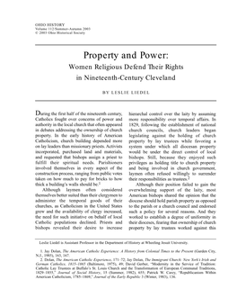 Property and Power: Women Religious Defend Their Rights in Nineteenth-Century Cleveland