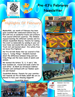 Pre-K3's Februray Newsletter