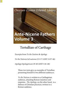 Tertullian Ad Nationes and Apologeticum Excerpts