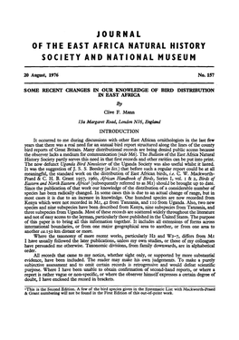 Journal of the East Africa Natural History Society and National Museum