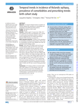 Temporal Trends in Incidence of Rolandic Epilepsy, Prevalence Of