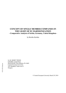 Concept of Single Member Companies in the Light of Eu